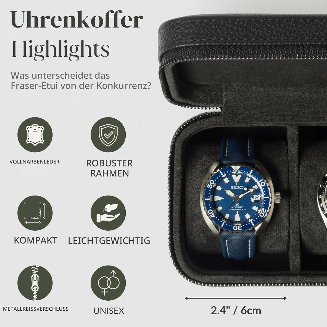 TAWBURY Leder-Uhrenetui für Reisen - Uhrenbox zum Reisen Leder | Uhrenbox Leder Schwarz | Uhrenkaste