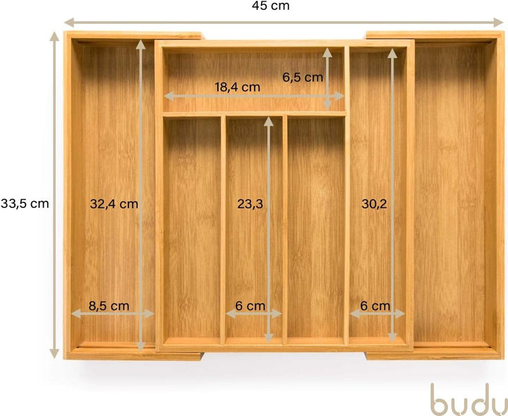 budu Besteckkasten #33,5 (Tiefe 33,5cm) aus Bambus - Schubladen Ordnungssystem für die Küche - Beste