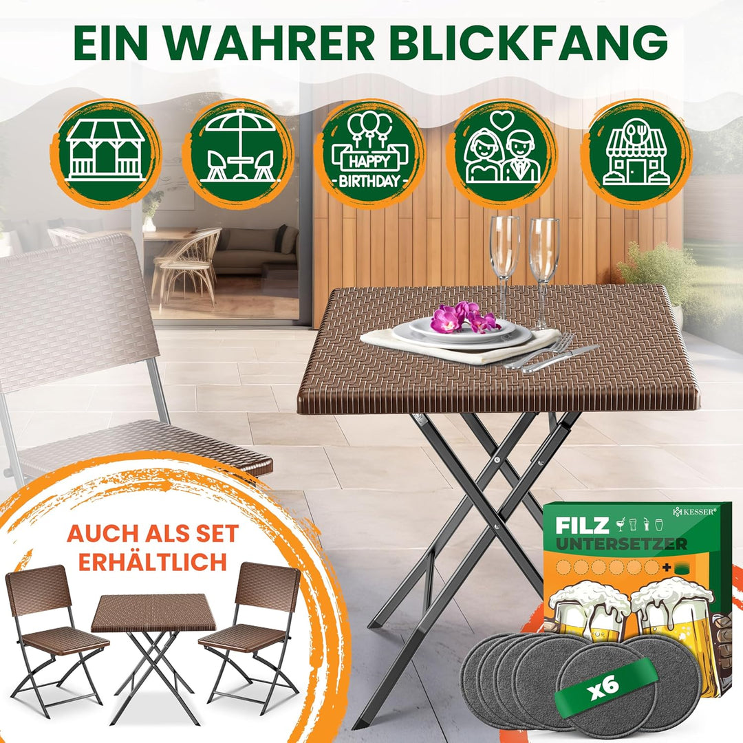 KESSER® Balkontisch klappbar | Wetterfest/UV-beständig Balkonmöbel | Beschichteter Stahl & Rattan-Op