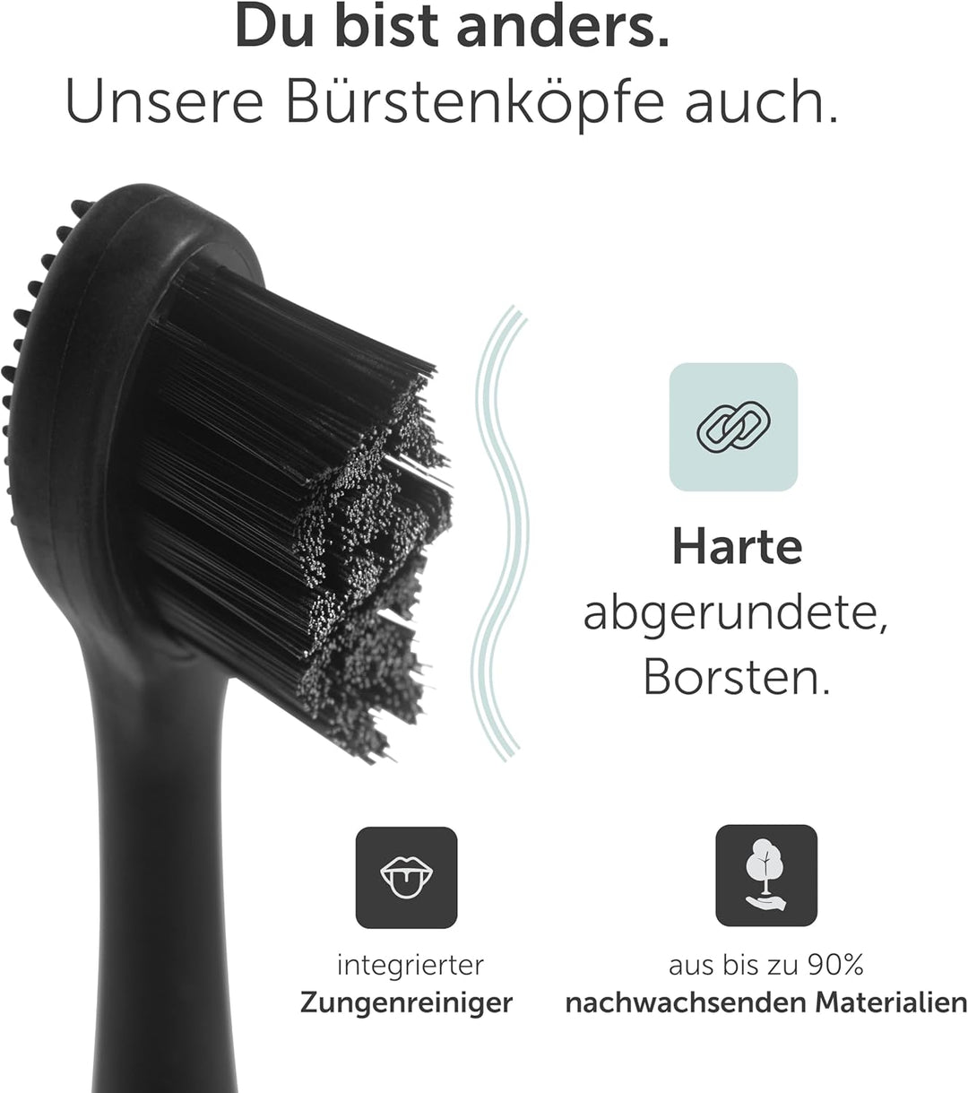 Wondersmile Ersatzbürsten Schallzahnbürste (Hard, Ultimate Black, 4er Pack) - Bürstenköpfe für Wonde