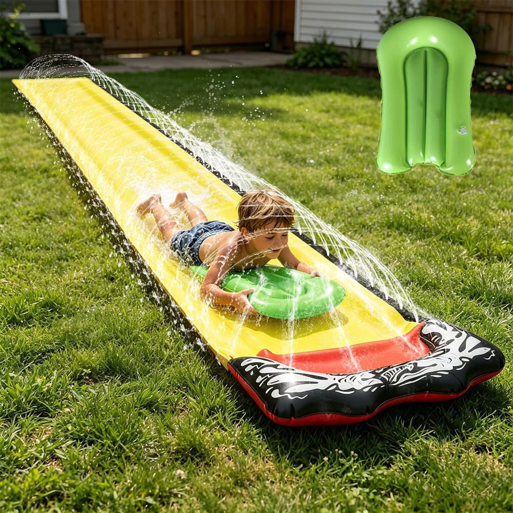 Wasserrutsche Garten, 15.7ft/480cm Wasser Rutsche, Wasserspielzeug Wasserrutschmatte mit 1 Bodyboard