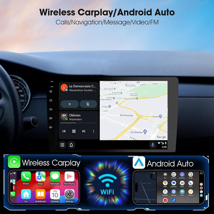 2 Din Autoradio 9 Zoll mit Wireless CarPlay & Wireless Android Auto,Auto Radio HD Touch Display mit