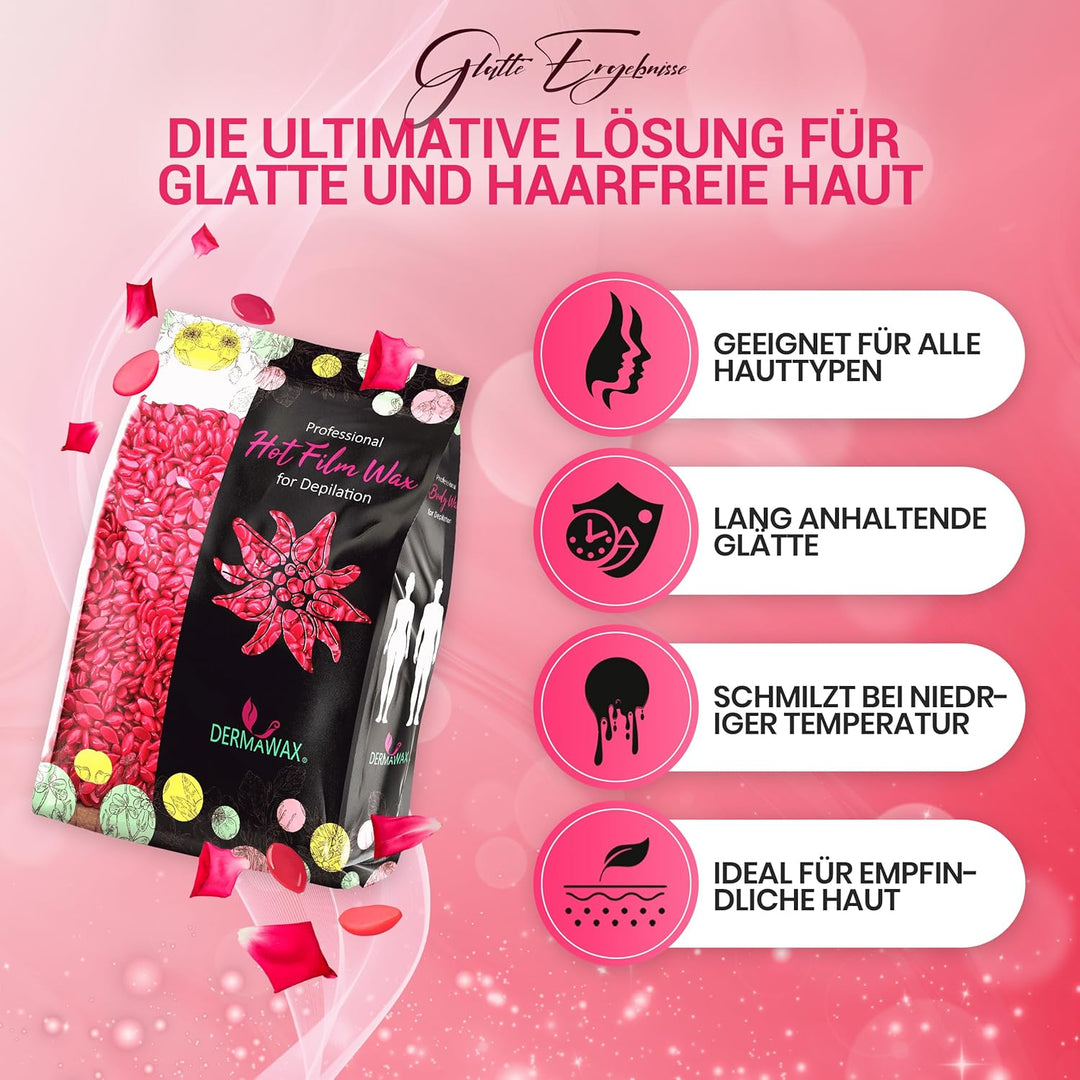 Dermawax Rose Film Wachs mit Kokosnussöl- Heisswachs Waxing Perlen Wachsperlen zur professionellen G
