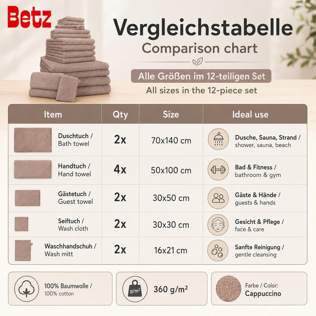 Betz 12 TLG. Handtuch Set Berlin 100% Baumwolle Liegetücher, Handtücher, Gästetücher, Seiftücher und