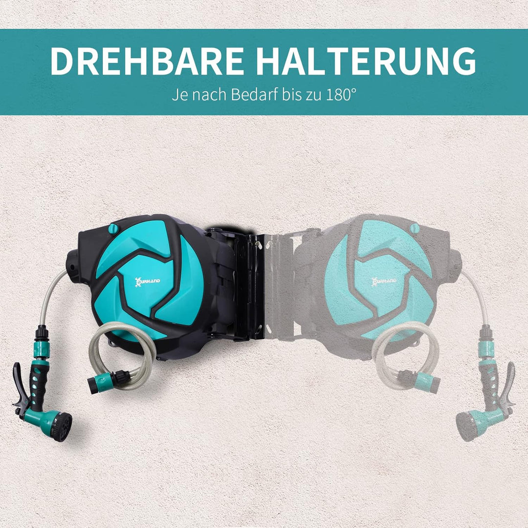 DURHAND Schlauchtrommel mit Gartenschlauch 10 m Wasserschlauchaufroller mit automatische Aufrollung