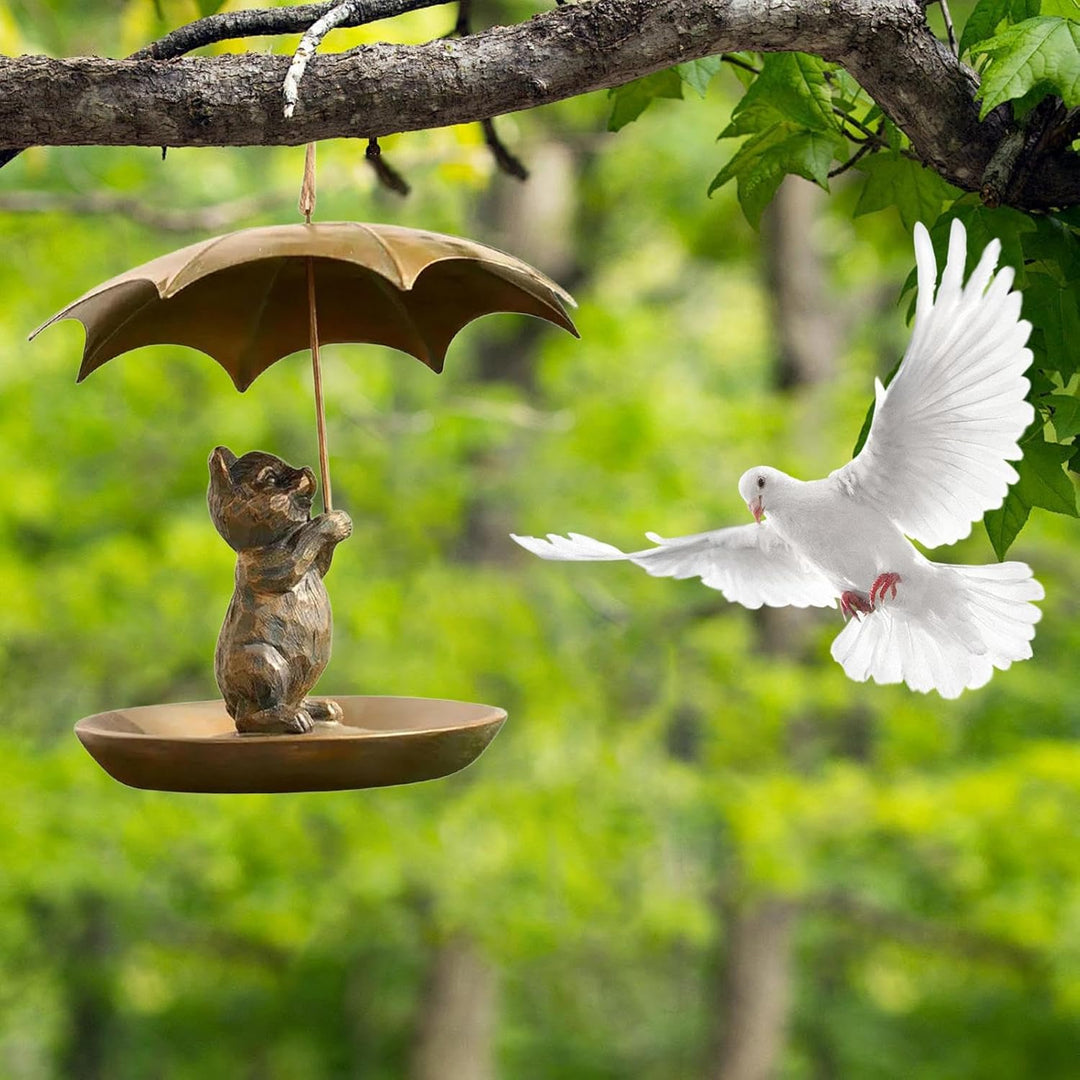 Tier Vogelhäuschen Mit Regenschirm | Hübsches Metall Eichhörnchen Hält Vogelfutterstelle,Ganzjahres