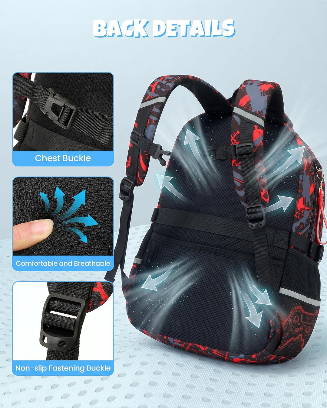 Schulrucksack Jungen Teenager, Schultasche Kinder mit Reflektoren für 3. bis 7. Klasse, Schulranzen