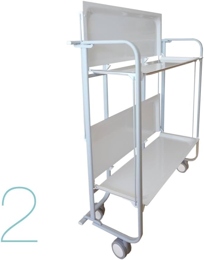 DON HIERRO - Servierwagen, klappbar, 2 Böden, grauem Rahmen. Bauhaus-Weiss, Weiss