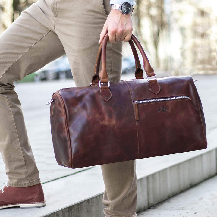 SID & VAIN Weekender Seattle aus Premium Leder I Sporttasche gross für Herren und Damen I Reisetasch