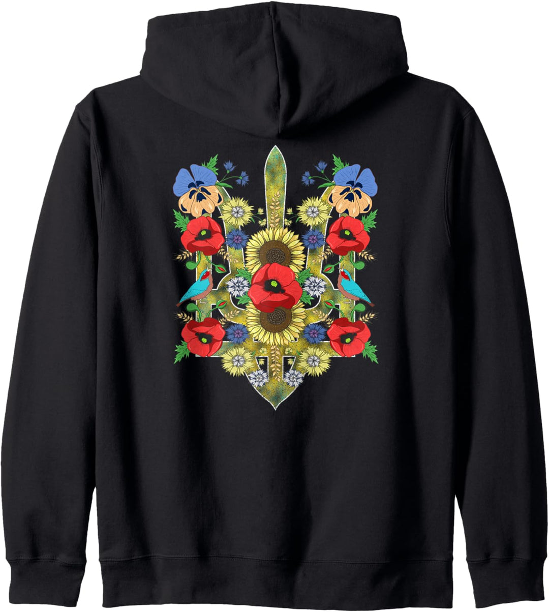 Ukraine Birds Red Poppies Trysub Retro Ukrainische Vyshyvanka Kapuzenjacke