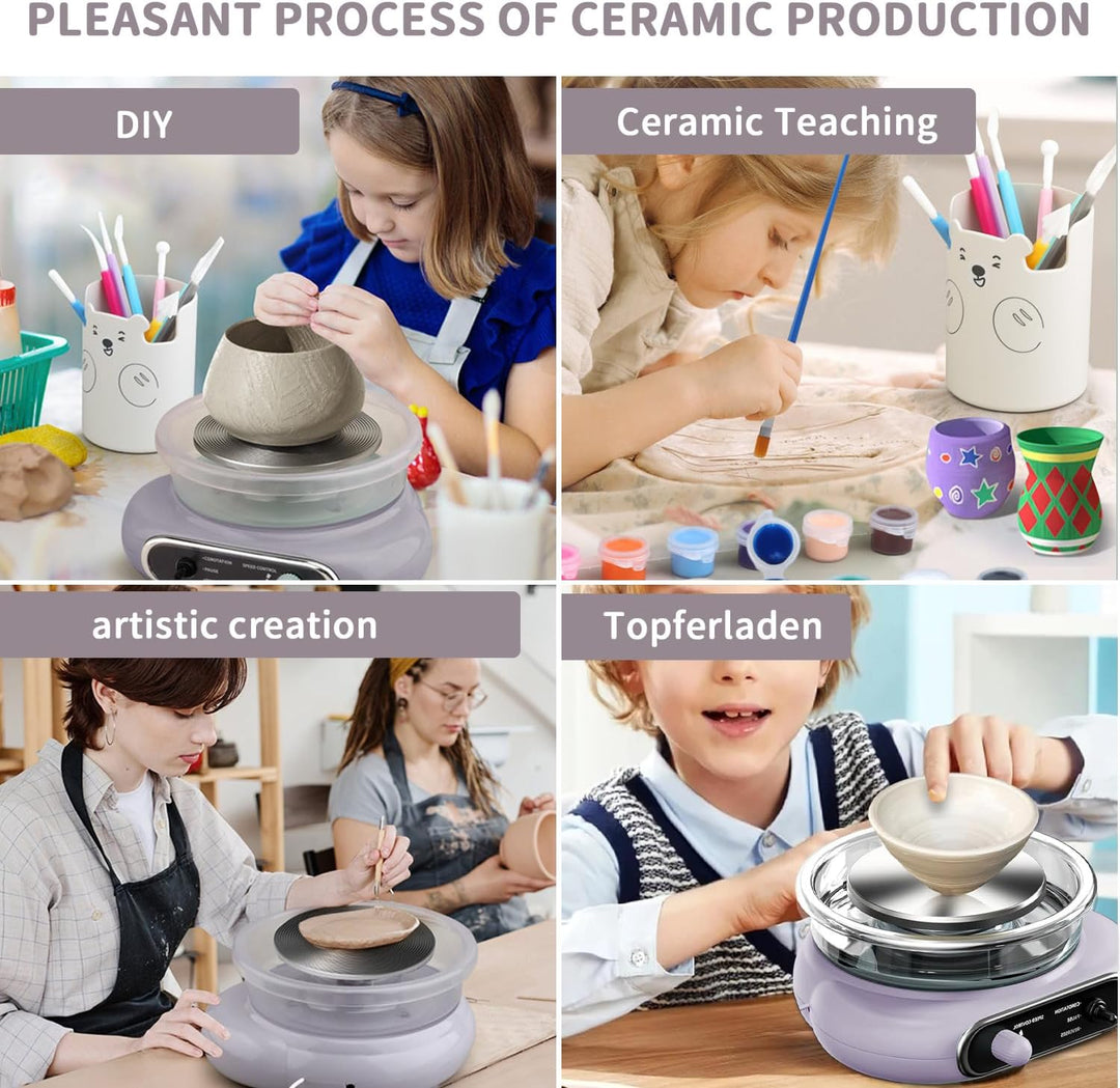 töpferscheibe elektrisch, 200R/min Mini-Töpferscheibe, 12cm Drehteller Tonmaschine mit 8 Stück Bildh