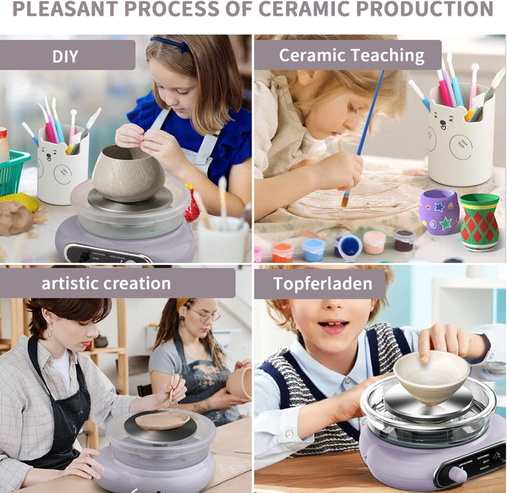 töpferscheibe elektrisch, 200R/min Mini-Töpferscheibe, 12cm Drehteller Tonmaschine mit 8 Stück Bildh