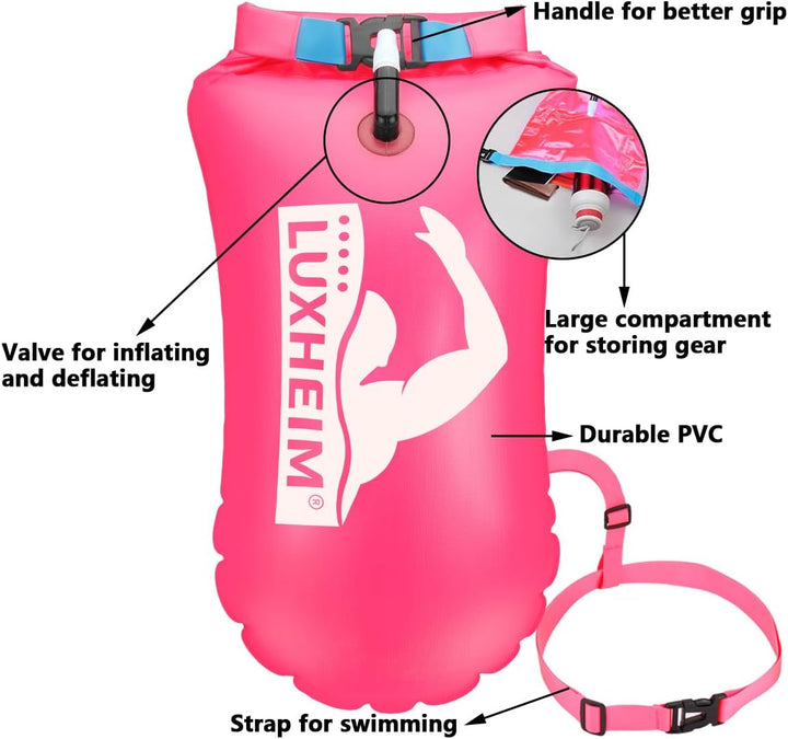 2 Pack Schwimmen Boje Schleppschwimmer für Open Water Schwimmen gut sichtbar Schwimmer Dry Bag wasse