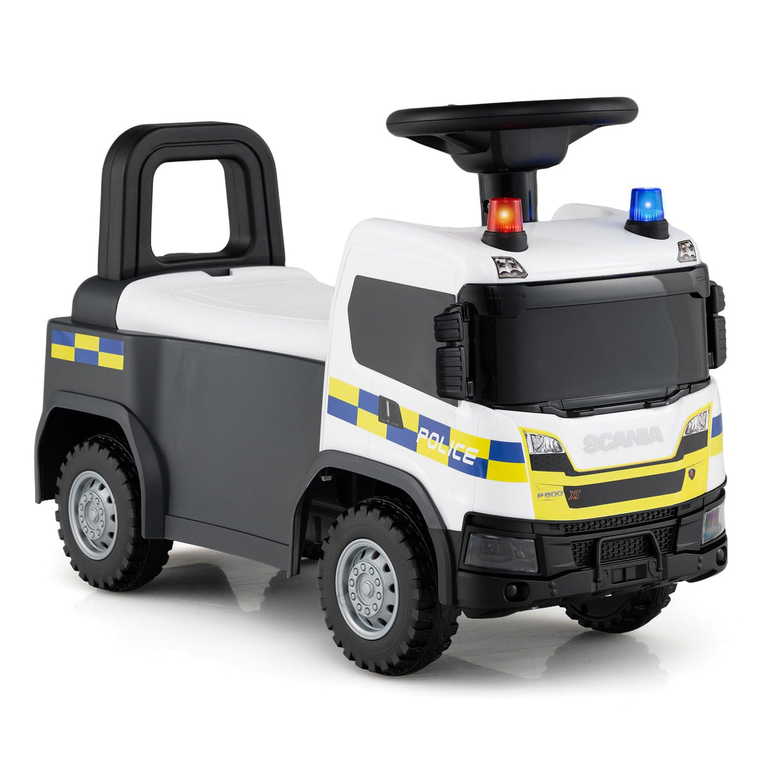 DREAMADE Rutschauto, 2 in 1 Rutscherfahrzeug mit Lenkrad, Lichtern, Blinkender Sirene, Hupe, Musik &