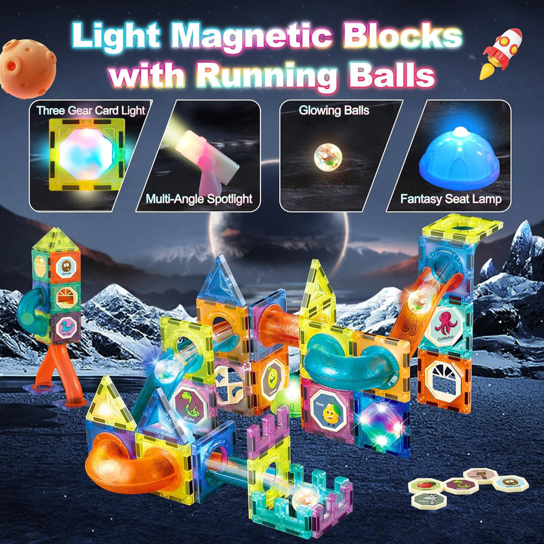 Magnetische Bausteine 75 Stück Murmelbahn Magnete Kinder, Magnetic Bauklötze Baukasten Spielzeug ab