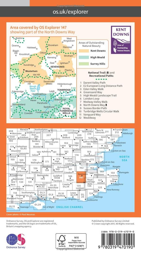 Sevenoaks and Tonbridge (OS Explorer Active Map, Band 147), Karte