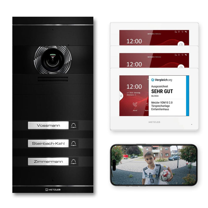 Metzler VDM10 2.0 Video Sprechanlage Komplett Set mit austauschbarem Namensschild - Anschluss LAN/PO