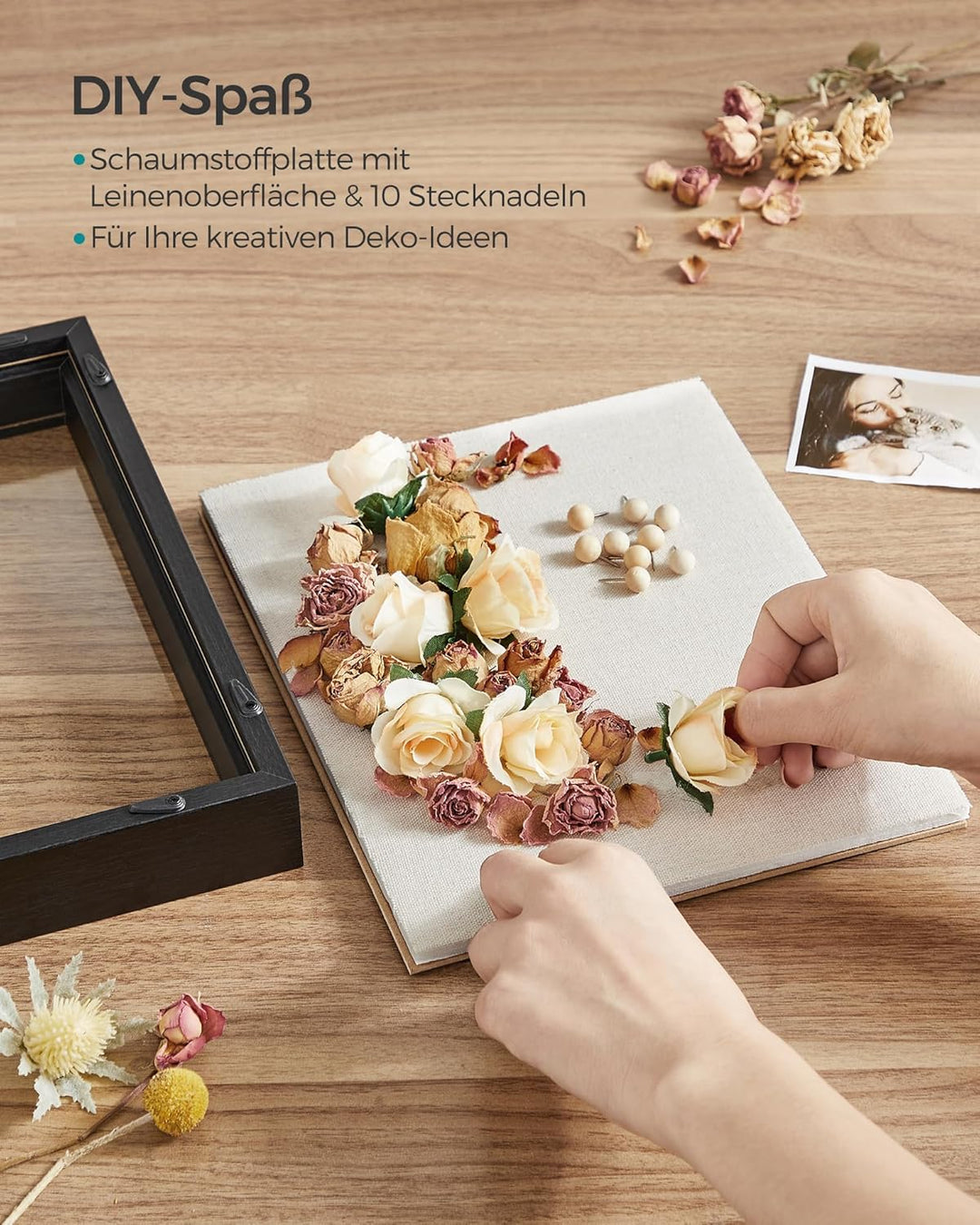 SONGMICS 3D Bilderrahmen zum Befüllen, Fotorahmen mit Schnur, Klammern, Stecknadeln, DIY, Schaumstof