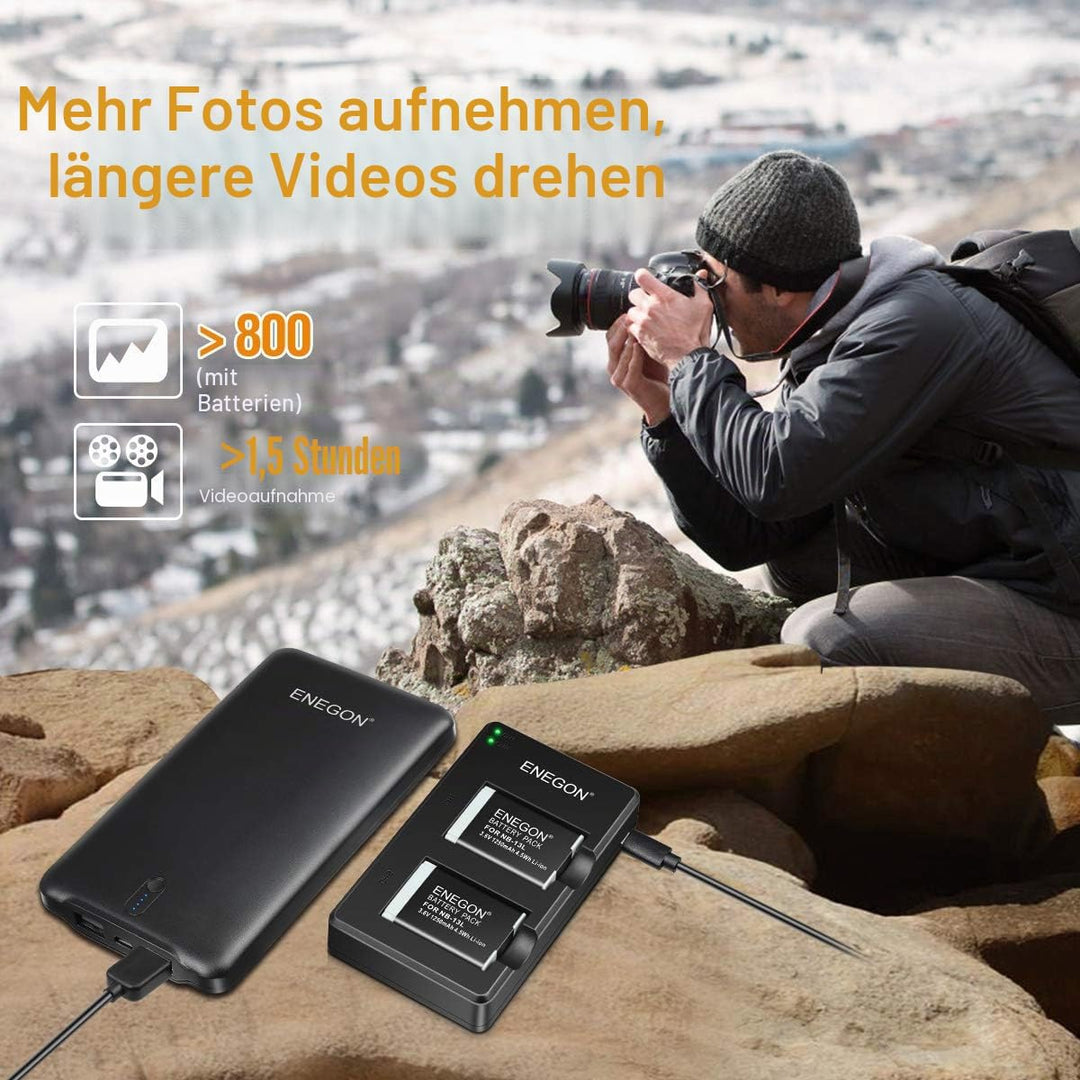 ENEGON NB-13L Lithium-Akku(2Stück), Dual Ladegerät für Canon PowerShot G5 X,G5X Mark II,G7 X,G7 X Ma
