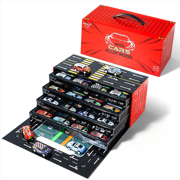 Kinder-Mini-Gusseisenwagen-Set, Rückwärts-zurückgezogene Wagen-Set, Gusseisen Rennspielzeug, mit Gar