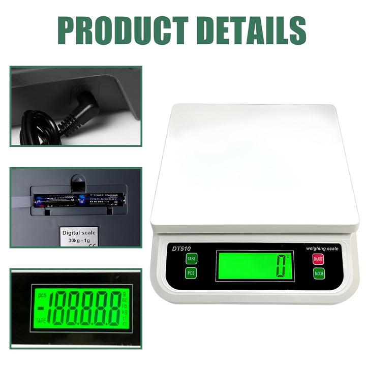 Waage Küchenwaage: 30kg/1g Küchenwaage digital, Food Scale mit LCD-Display Digitalwaage mit 6 Einhei
