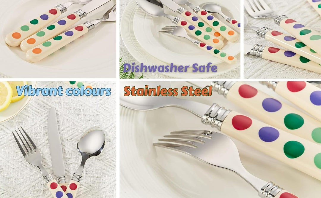 EXZACT Besteckset 20-teilig mit Polka Dots, Spiegelpolierter Edelstahl, Service für 4 inklusive: Taf