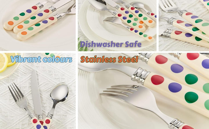EXZACT Besteckset 20-teilig mit Polka Dots, Spiegelpolierter Edelstahl, Service für 4 inklusive: Taf