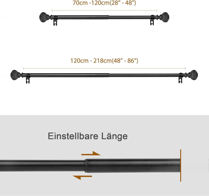 SZXIMU Gardinenstange Ausziehbar 122-218 cm Schwarz 16 mm Durchmesser Vorhangstange Metall für Fenst