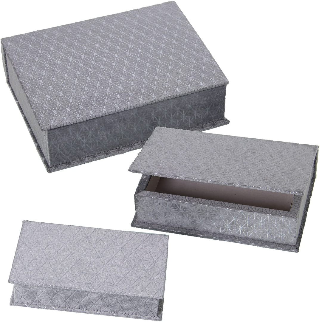 DRW Set mit 3 Buchboxen aus Samt, grau, 25 x 19 x 7 cm