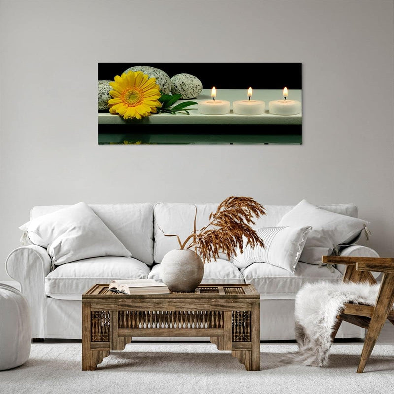 Panorama Bilder auf Leinwand 100x40cm Leinwandbild Spa Blume Kerze Stein Gross Wanddeko Bild Schlafz