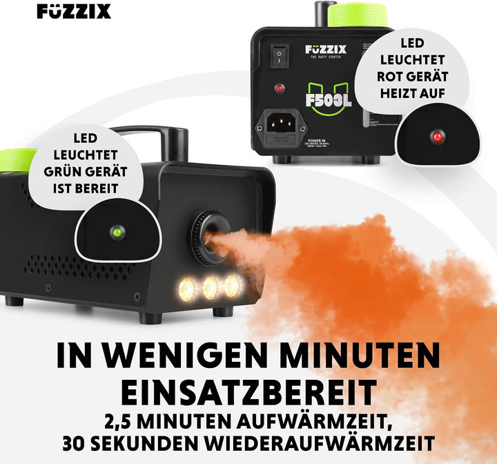 Fuzzix F503L Nebelmaschine mit Flüssigkeit, LED, 1L Nebelfluid, 500 Watt, Fernbedienung, Rauchmaschi