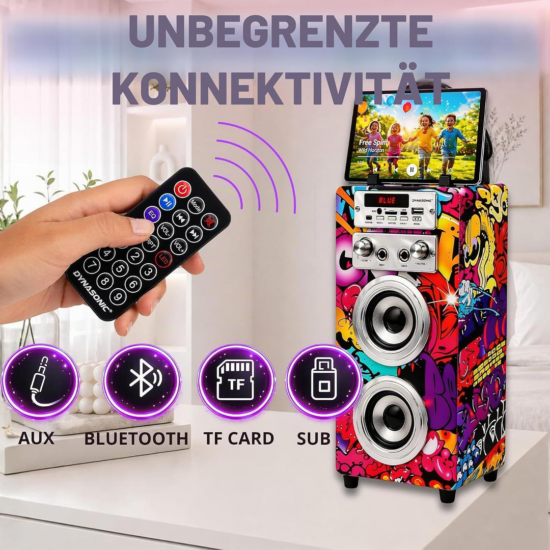 Dynamic Karaoke-Maschine, tragbarer Karaoke-Lautsprecher mit 2 Mikrofonen, Bluetooth-Lautsprecher, U