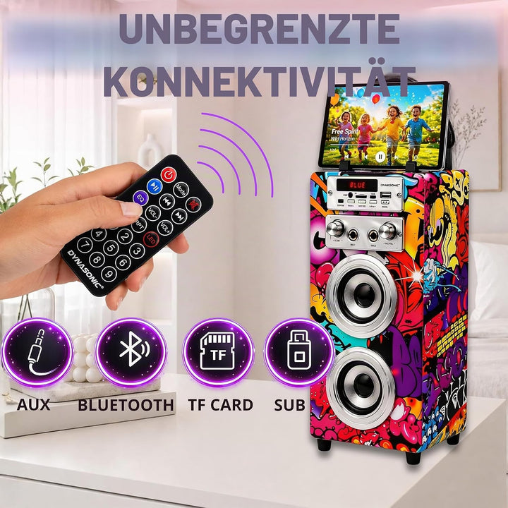 Dynamic Karaoke-Maschine, tragbarer Karaoke-Lautsprecher mit 2 Mikrofonen, Bluetooth-Lautsprecher, U