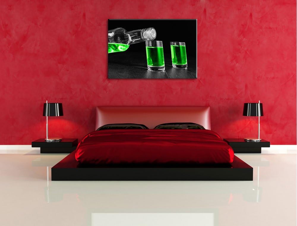 Dark Grüner Absynth schwarz/weiss Format: 100x70 auf Leinwand, XXL riesige Bilder fertig gerahmt mit