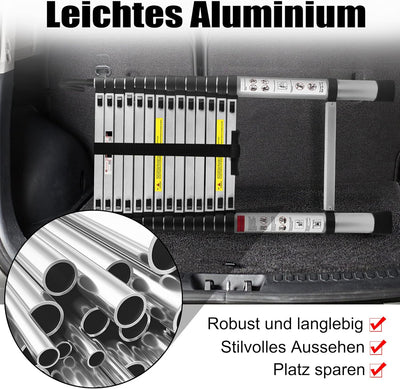 TRMLBE Teleskopleiter mit 2 Abnehmbarem Haken 4,4m Ausziehleiter Leiter Ausziehbar Aluminium Anti-Ru