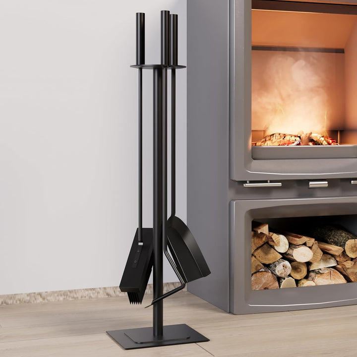 Kingson Kaminzubehör mit Bürste, Schürhaken und Schaufel, Kaminbegleiter-Set, 15 x 15 x 60 cm, 4-tei