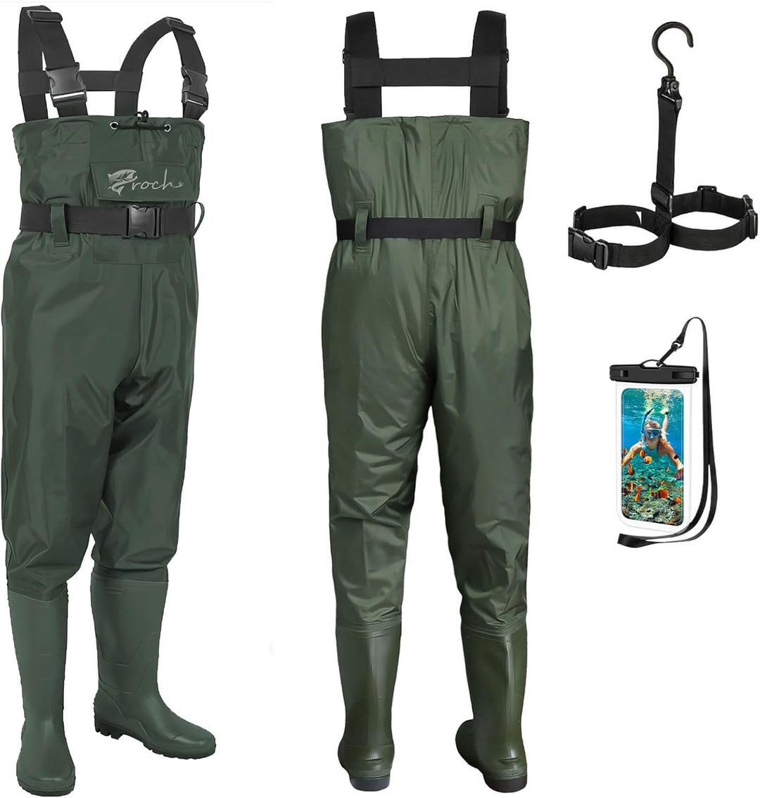 Croch Wathose für Herren Damen Anglerhose Wasserdicht PVC Nylon mit Gummi Watstiefel Grösse 38-47 Pe