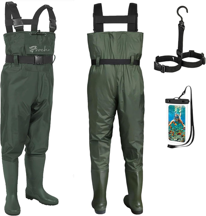 Croch Wathose für Herren Damen Anglerhose Wasserdicht PVC Nylon mit Gummi Watstiefel Grösse 38-47 Pe