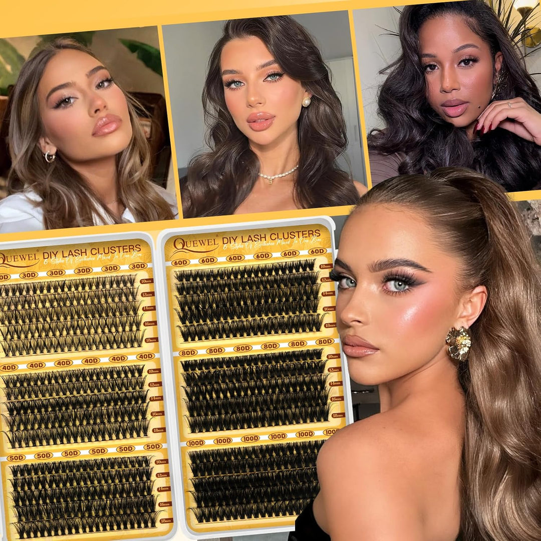 QUEWEL Wimpern Extensions Set, gemischte Längen 10-18 mm Lash Cluster, dicke Lash Extension Set mit