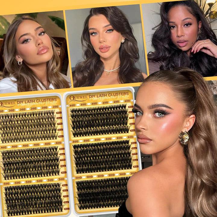 QUEWEL Wimpern Extensions Set, gemischte Längen 10-18 mm Lash Cluster, dicke Lash Extension Set mit