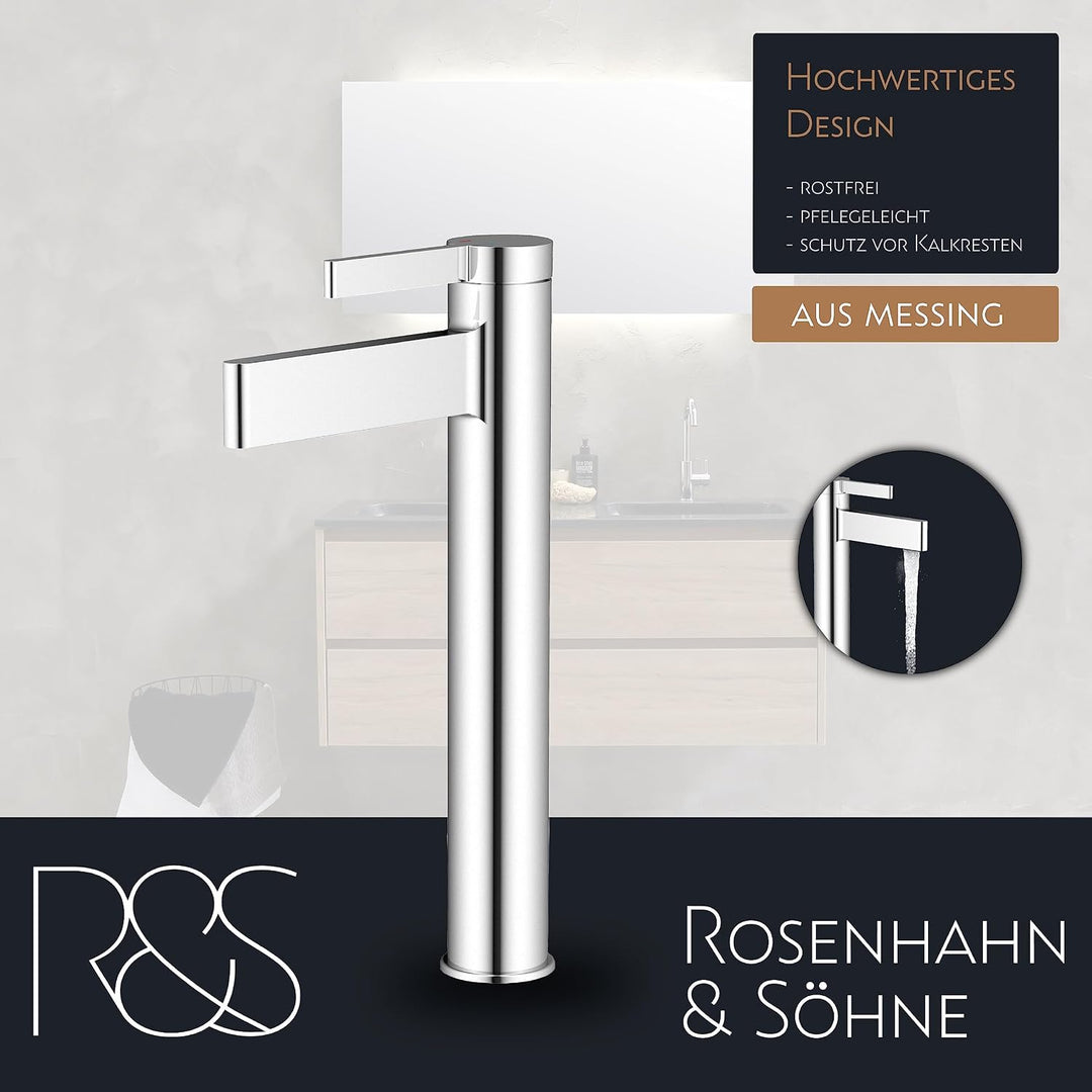 Rosenhahn &amp; Söhne List L Badarmatur Wasserhahn Badezimmer - Armatur Bad [Chrom] - Heiss + Kalt Wasch