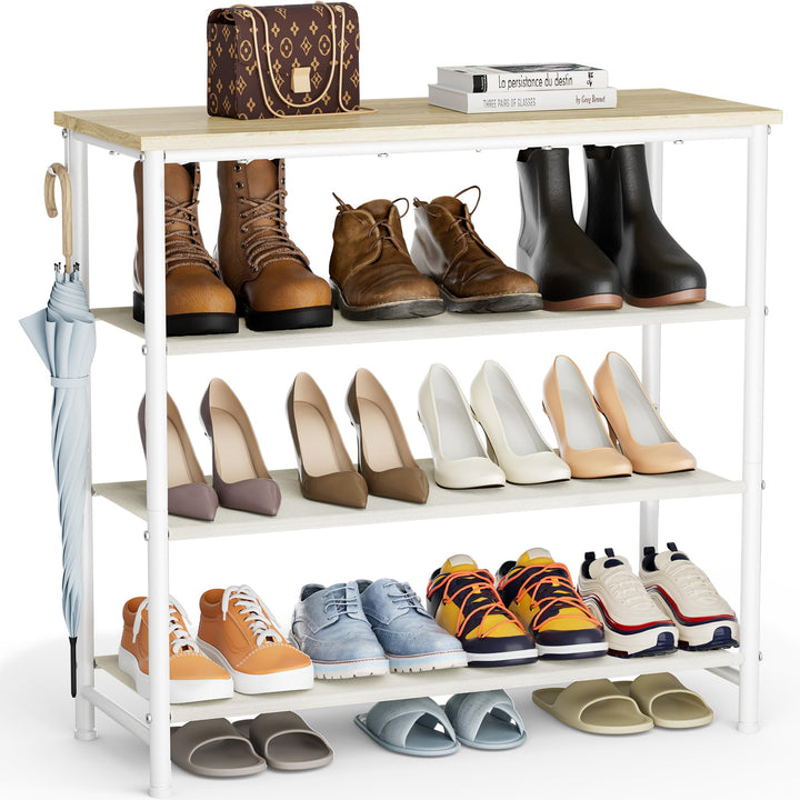 HOMIDEC Schuhregal,4-Ebenen Schuhablage mit Holzbrett als oberstes Regal,Schuhaufbewahrung für 12-16