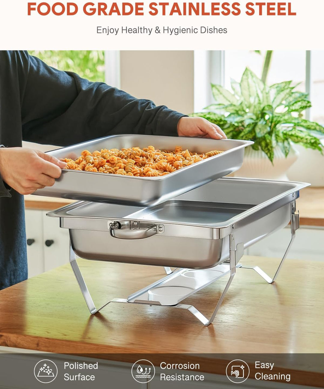 Wilprep Chafing Dish Edelstahl Buffet-Set Warmhaltebehälter Speisenwärmer Wärmebehälter Rechaud für