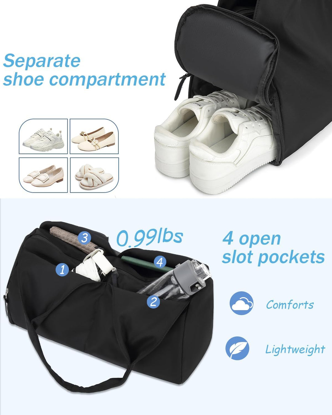 Sporttasche Damen Reisetasche Handgepäck mit Schuhfach & Nassfach Trainingstasche kleine Gym Tasche