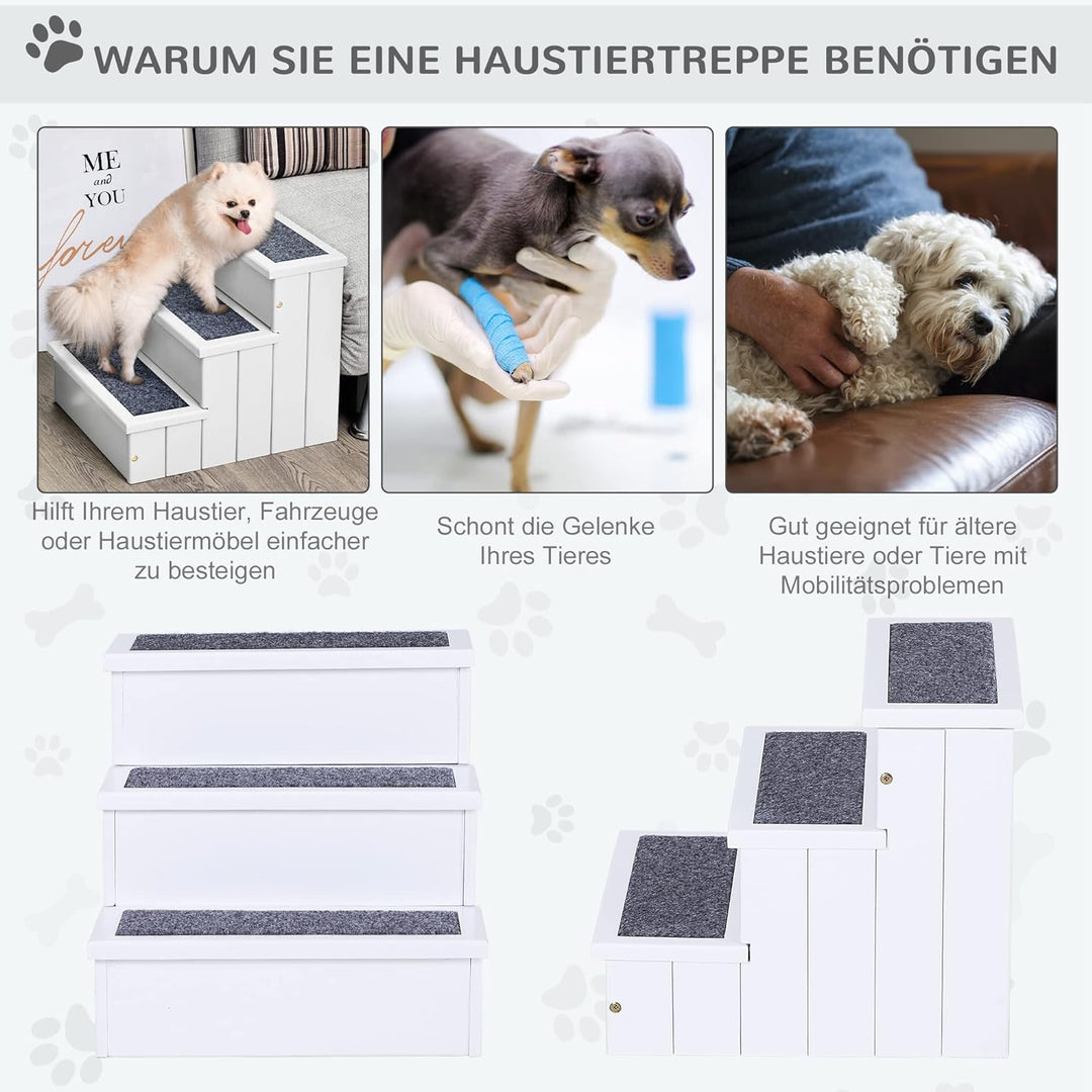 PawHut Hundetreppe 3 Stufen Katzentreppe Haustiertreppe Hundetreppe für Hunde und Katzen Tiertreppe