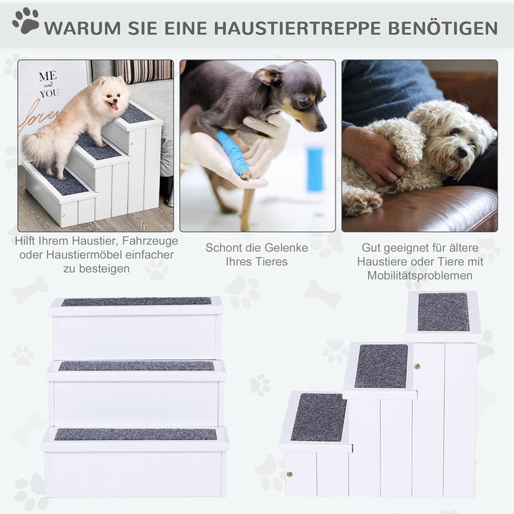 PawHut Hundetreppe 3 Stufen Katzentreppe Haustiertreppe Hundetreppe für Hunde und Katzen Tiertreppe