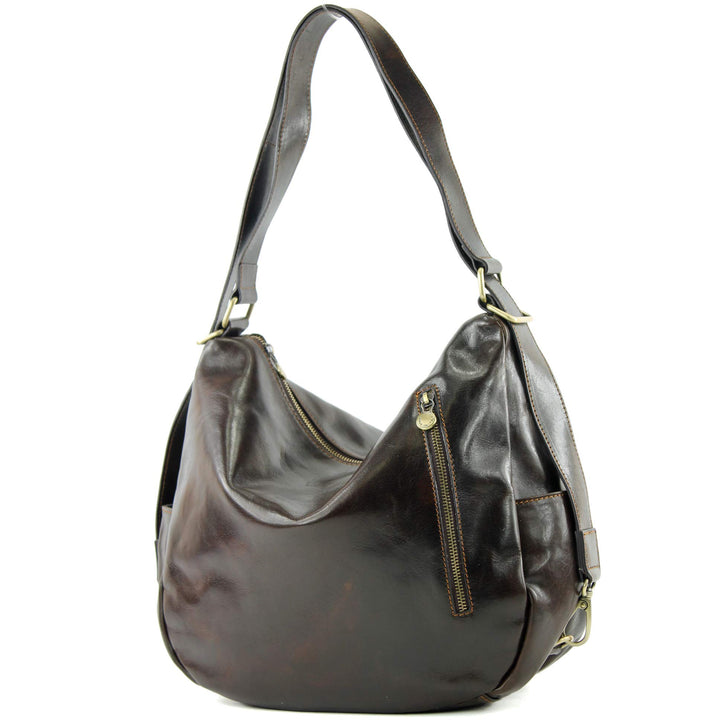 modamoda de T176 Damen Rucksack Tasche aus hochwertigem Leder, handmade in Italy T176 Dark Chocolate
