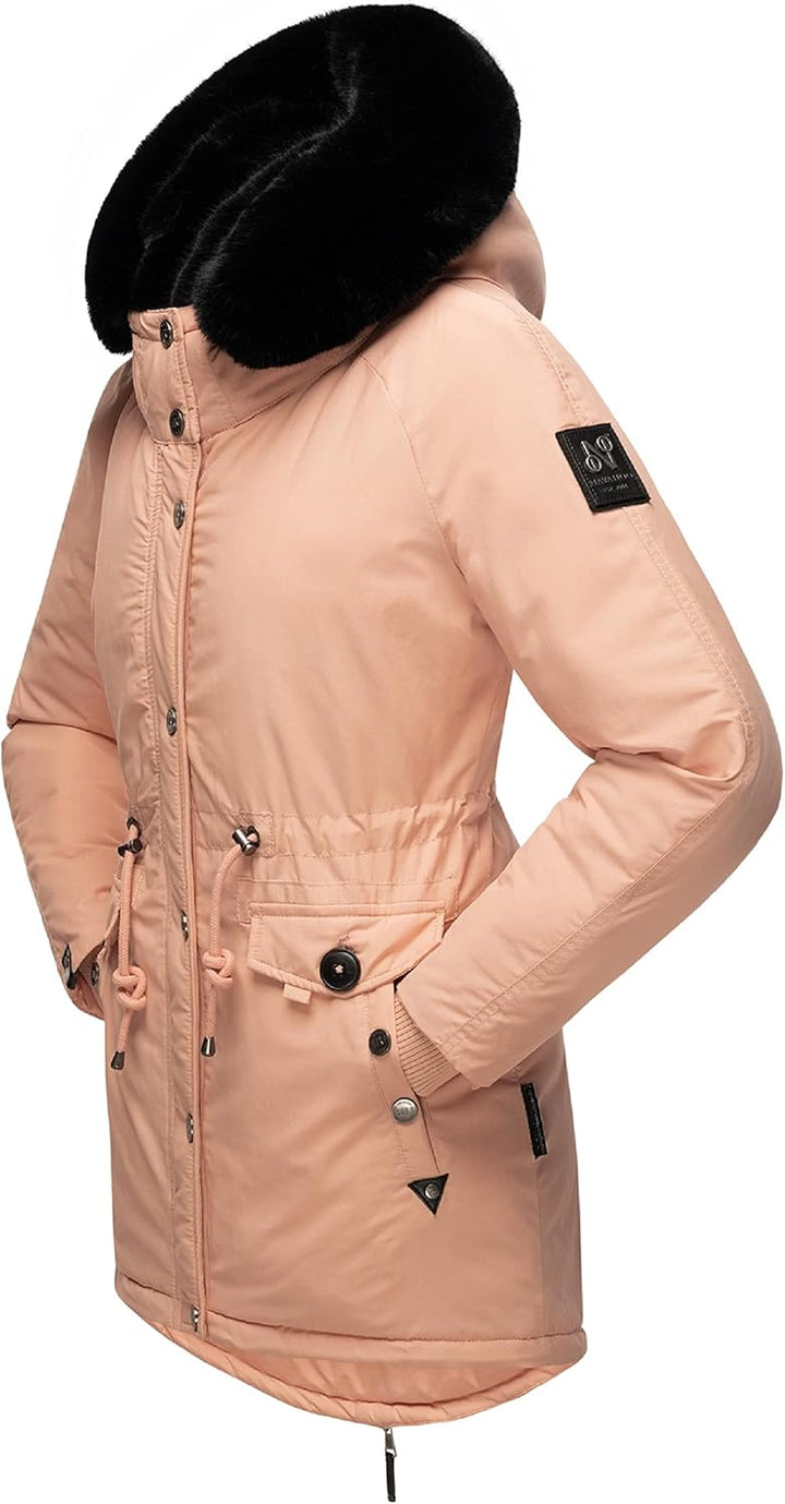 Navahoo Damen Warmer Winterparka mit doppelter Kunstpelz-Kapuze Sweety Deluxe XS-XXL XS Rose, XS Ros