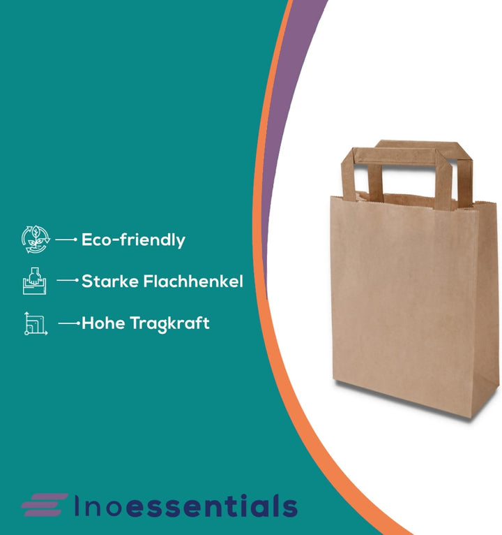 Inoverse 250 Stück Papiertragetaschen, Geschenktüten, 22+10x28 cm Papiertüten mit Henkel, Braun Kraf