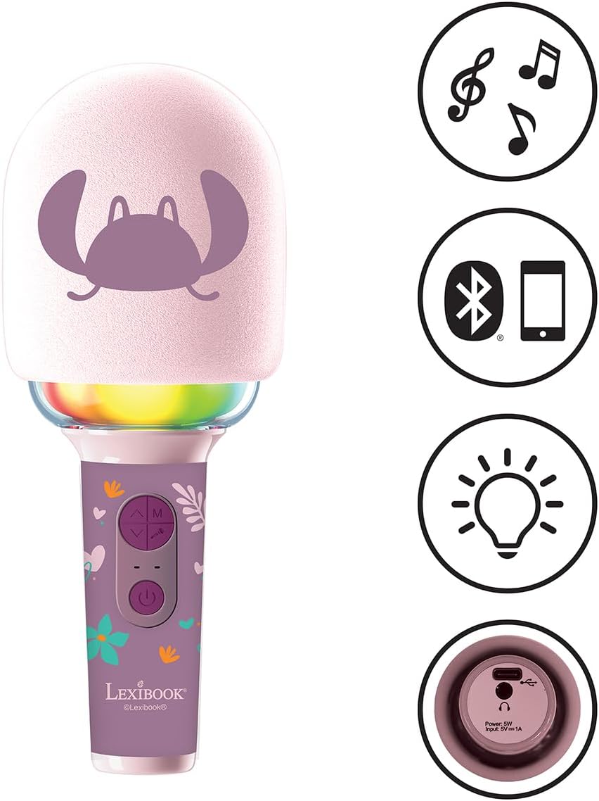 Lexibook, Disney Stitch Angel, Karaoke-Mikrofon Angel – Mikrofon mit Sound- und Lichteffekten, Pink,